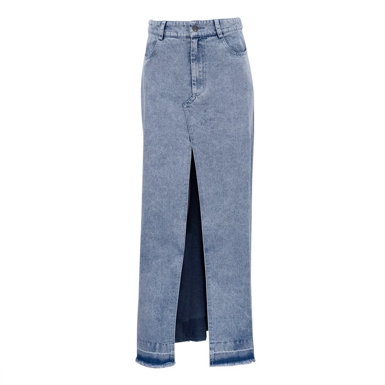 Split-Hem A-Line Denim Skirt