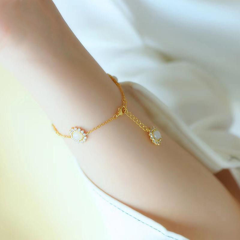 Jade Daisy Silver Bracelet