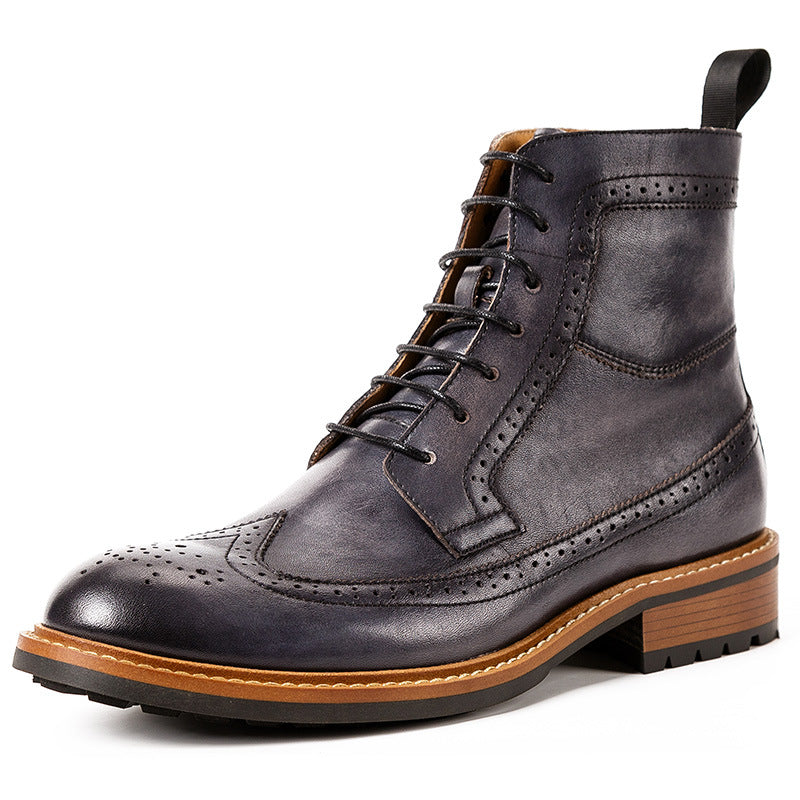 Men's Round-Toe Leather Boots
