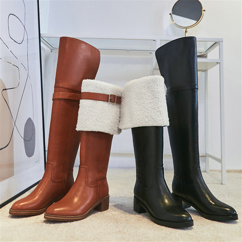 Wool-Trim Convertible Knee-High Boots
