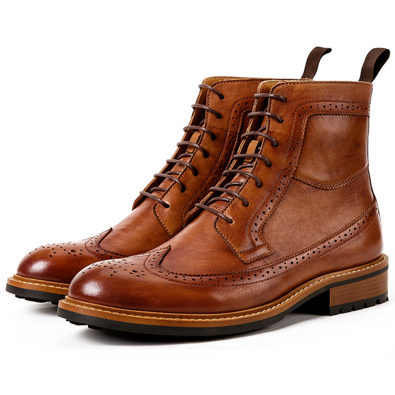 Men's Round-Toe Leather Boots