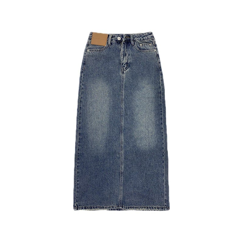 Contrast-Pocket Denim Skirt