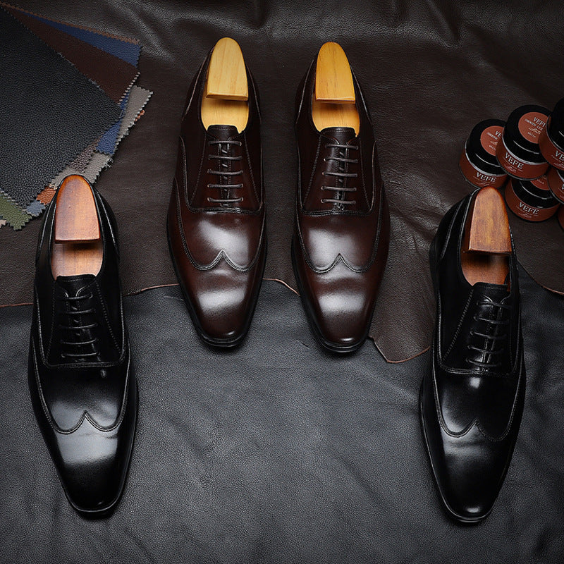 Square-Toe Brogue Shoes